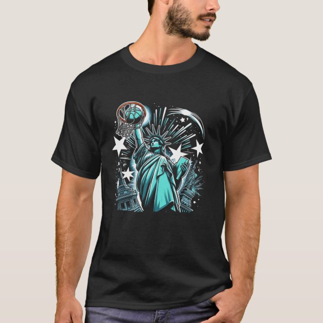 Patriotic Frihetsgudinnan Basketball Player 4:e T Shirt (Framsida)