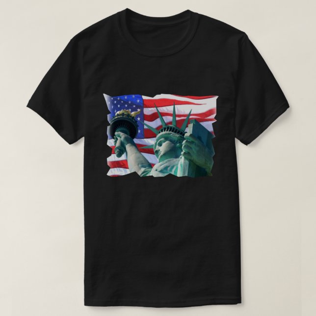 Patriotic Frihetsgudinnan Wave Flagga USA T Shirt (Design framsida)