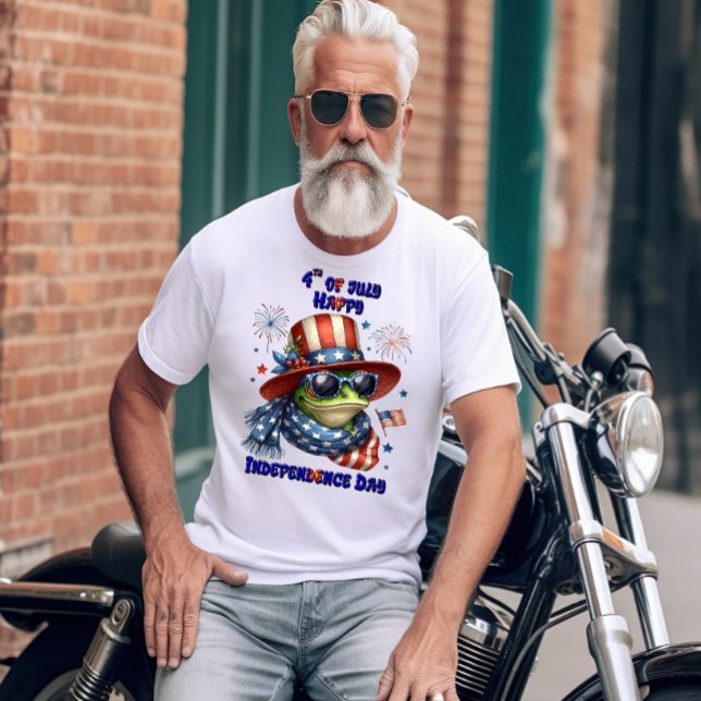 Patriotic Frog: Hat och Shades Independence day T Shirt (Skapare uppladdad)