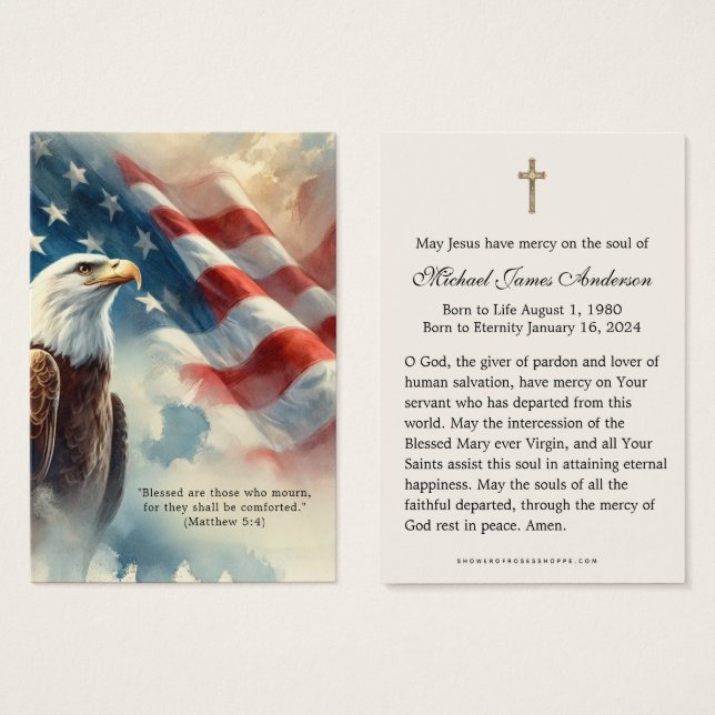 Patriotic Funeral Prayer Card American Flagga Visitkort (Framsida & baksida)