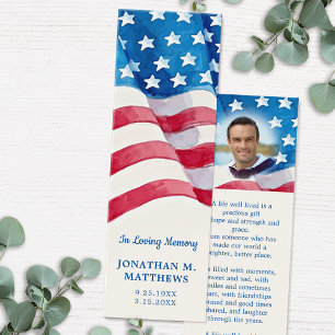 Patriotic Funeral Prayer Flagga Memorial Bookmark Litet Visitkort