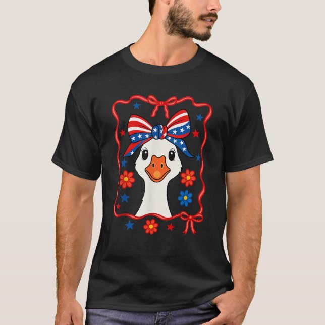 Patriotic Funny Goose America Lycklig 4:e juli Co T Shirt (Framsida)