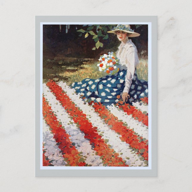 "PATRIOTIC GARDEN" FLOWER FLAGGA VYKORT (Framsida)