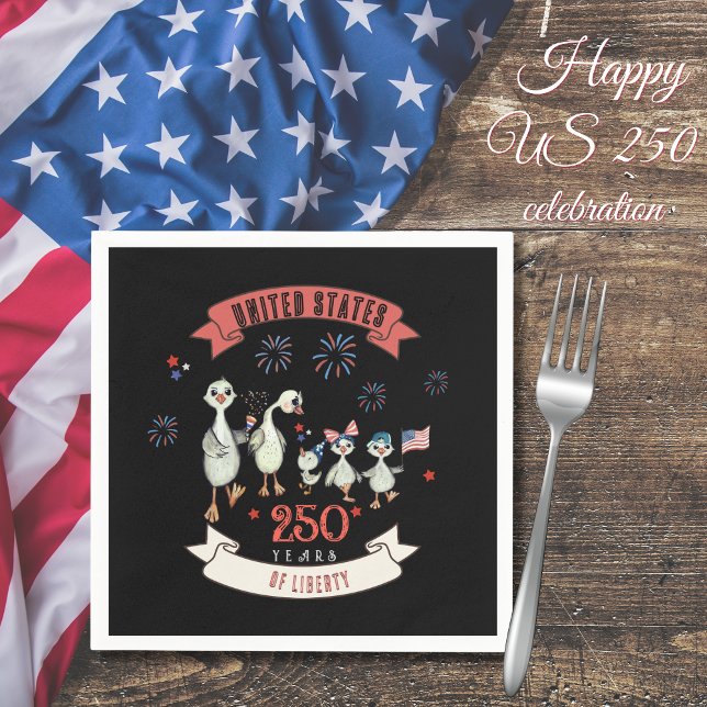 Patriotic Geese Family US 250 Years of Liberty Pappersservett (Patriotic Geese Family US 250 Years of Liberty Napkins)