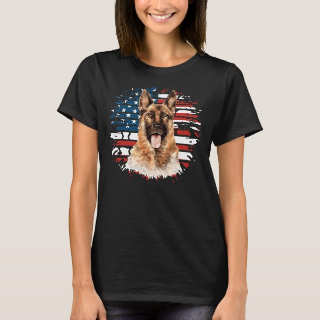 Patriotic German Shepherd America Flagga T Shirt (Framsida)