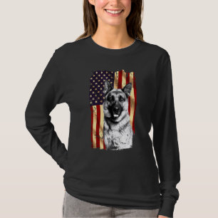 Patriotic German Shepherd American Flagga 4 juli D T Shirt