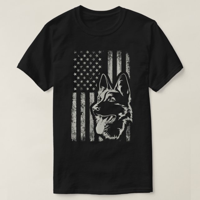 Patriotic German Shepherd AMERICAN FLAGGA 4th of J T Shirt (Design framsida)