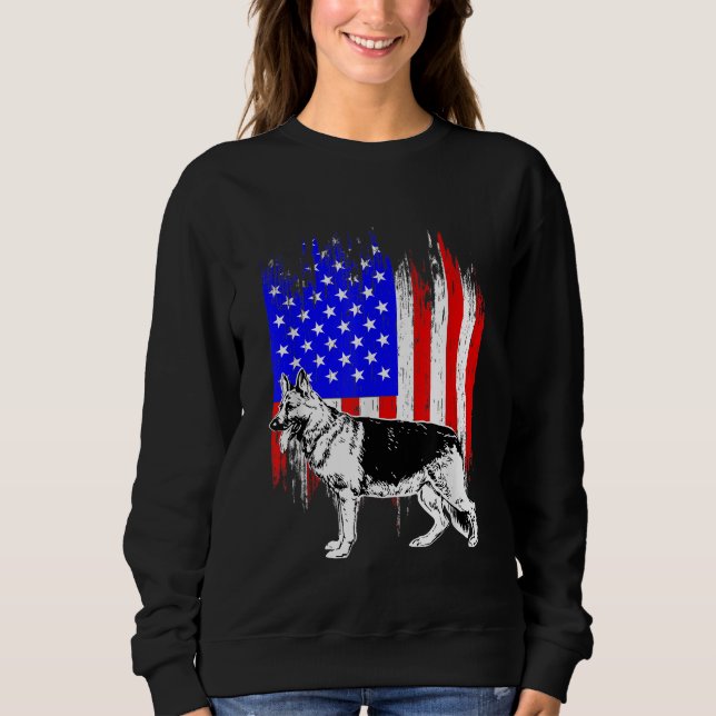 Patriotic German Shepherd American Flagga Hund äls T Shirt (Framsida)