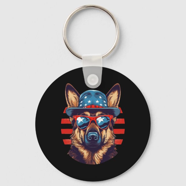 Patriotic German Shepherd American Hund Fjärde av  Nyckelring (Framsida)