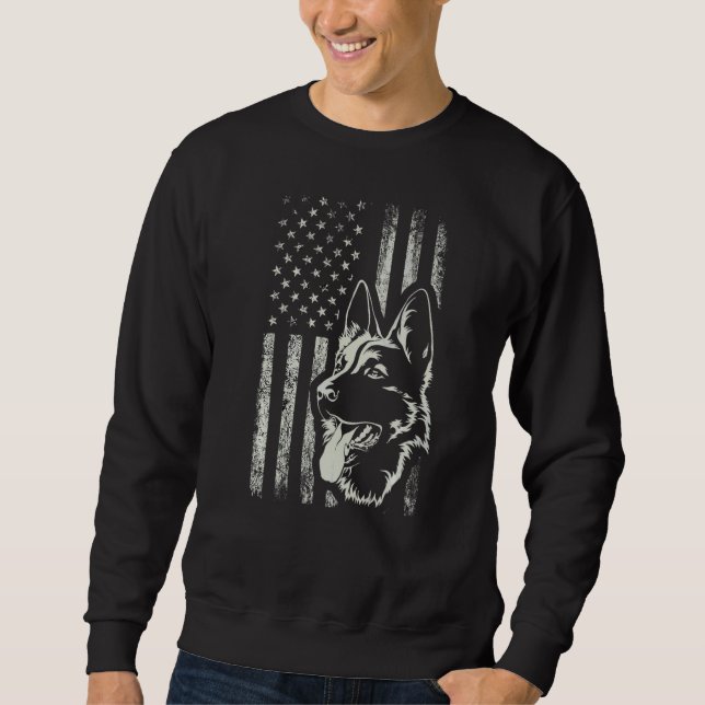 Patriotic German Shepherd American Hund Lång Ärmad Tröja (Framsida)