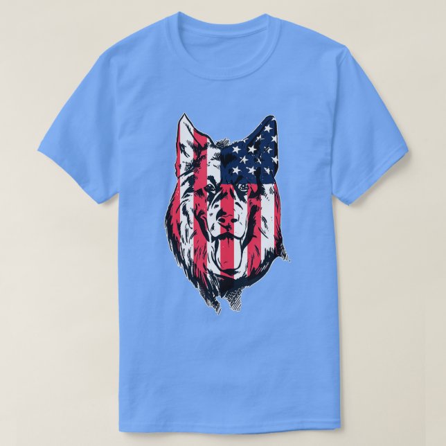 Patriotic German Shepherd American Hund T Shirt (Design framsida)