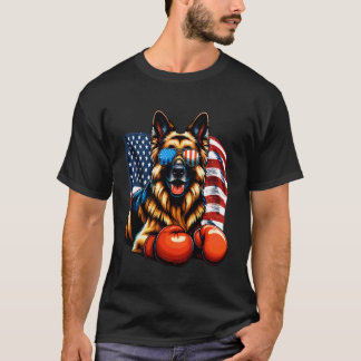 Patriotic German Shepherd Dog Boxing Gloves Americ T Shirt