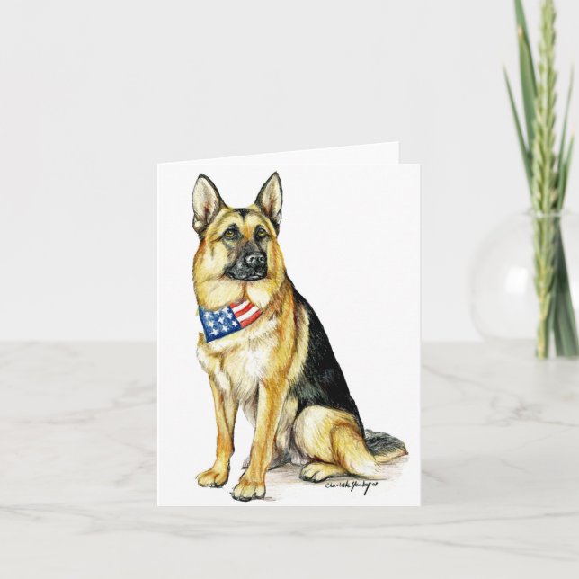 Patriotic German Shepherd Hund Art Note Card Kort (Framsida)