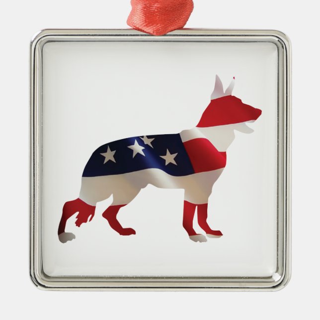 Patriotic German Shepherd Julgransprydnad Metall (Framsidan)