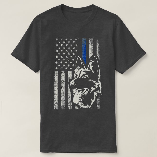 Patriotic German Shepherd K9 Unit Thin Blue Line P T Shirt (Design framsida)