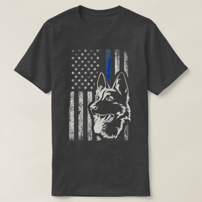 Patriotic German Shepherd K9 Unit Thin Blue Line P T Shirt (Design framsida)