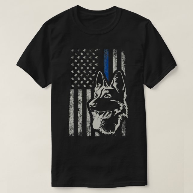 Patriotic German Shepherd K9 Unit Thin Blue Line P T Shirt (Design framsida)