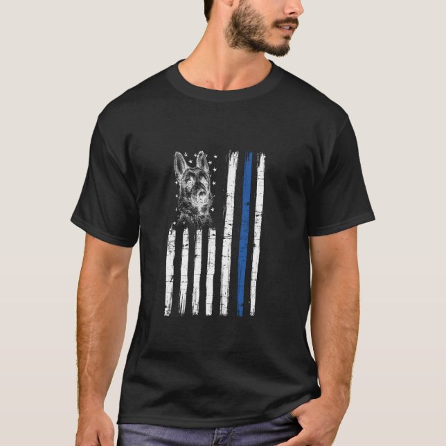Patriotic German Shepherd Police Hund T Shirt (Framsida)