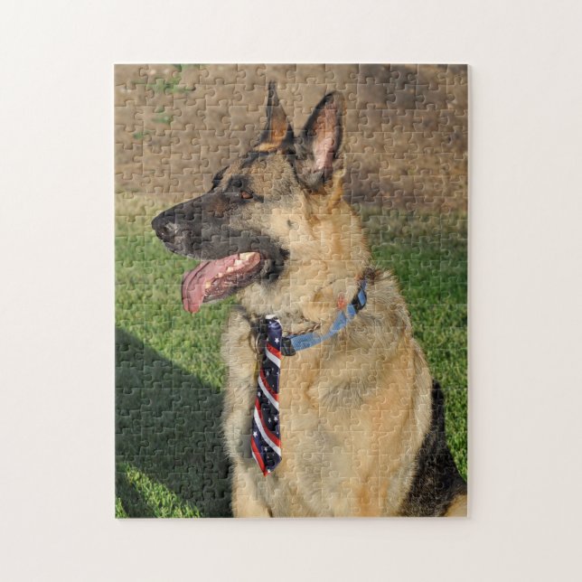 Patriotic German Shepherd Rädding Hund Jigszle Puz Pussel (Vertikal)