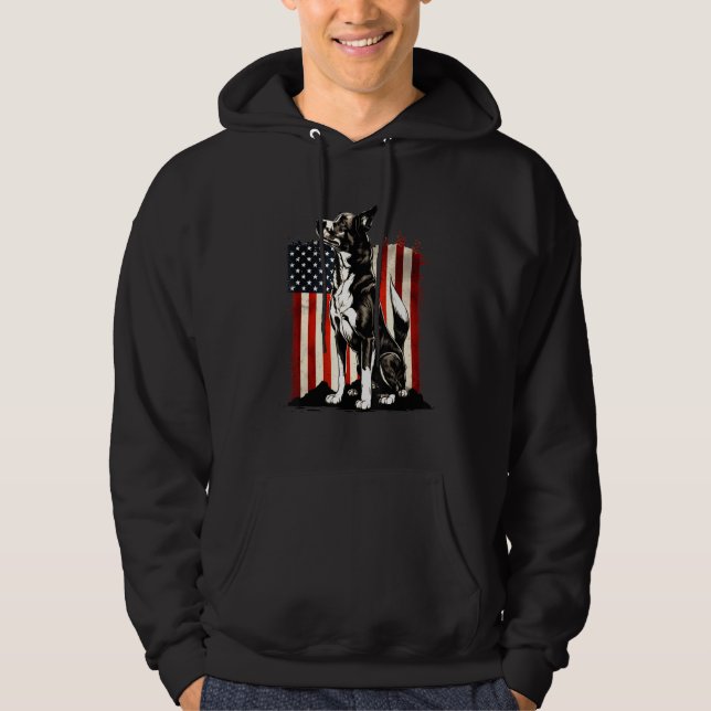 Patriotic German Shepherd With American Flag Hoodie (Framsida)