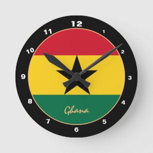 Patriotic Ghanaian Flagga, Ghana trendig Home/desi Rund Klocka