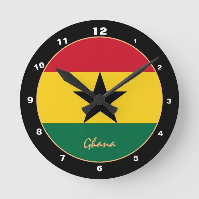 Patriotic Ghanaian Flagga, Ghana trendig Home/desi Rund Klocka (Framsida)