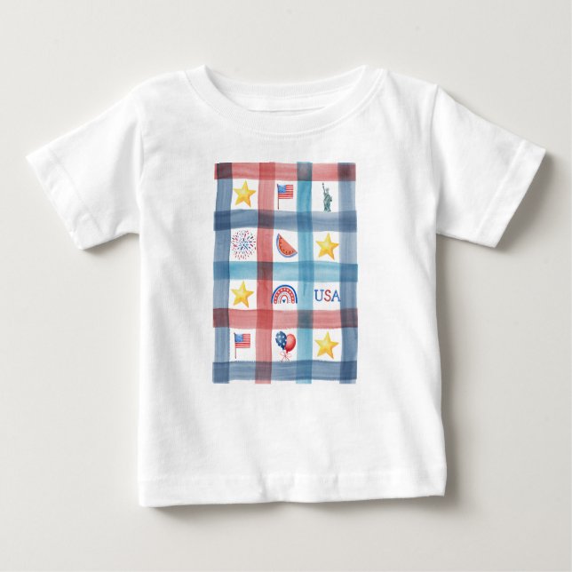 Patriotic Gingham Amerika 4:e juli Sommaren T Shirt (Framsida)