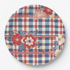 Patriotic Gingham med Blommigt Accents | Red White