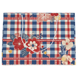 Patriotic Gingham med Blommigt Accents | Red White
