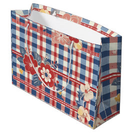 Patriotic Gingham med Blommigt Accents | Red White