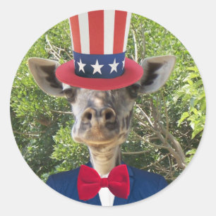 Patriotic Giraffe Stickers Runt Klistermärke