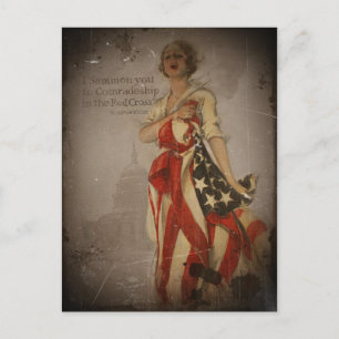 Patriotic Girl Draped in Flagga Vykort