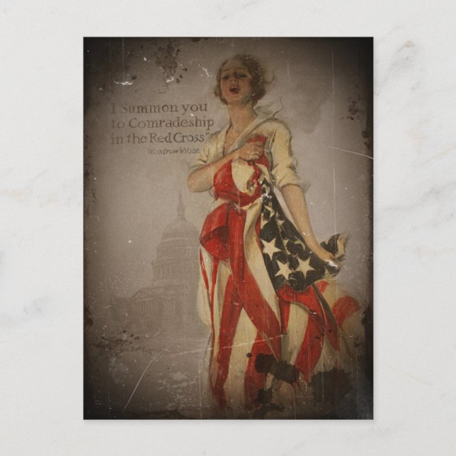 Patriotic Girl Draped in Flagga Vykort (Framsida)