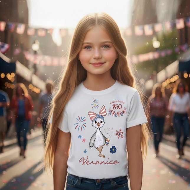 Patriotic Girl's US 250 th Firande Fånig Goose T Shirt (Patriotic Girl's US 250th Celebration Silly Goose T-Shirt 1)