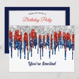 Patriotic Glitter Dricks Birthday Inbjudningar