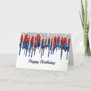 Patriotic Glitter Dricks Birthday Kort