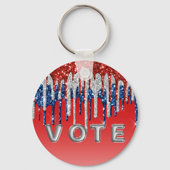 Patriotic Glitter Drip Americana Vote Nyckelring (Baksida)