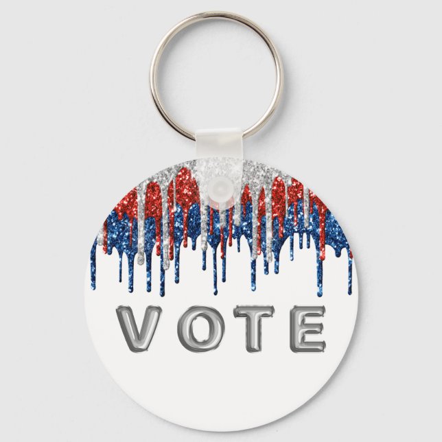 Patriotic Glitter Drip Border Vote Nyckelring (Baksida)