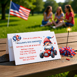Patriotic Gnome Red Car 5th Birthday Invitation Inbjudningar