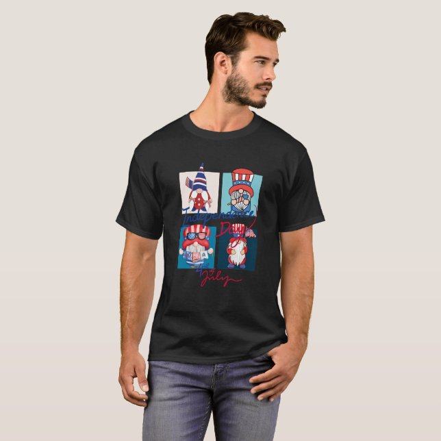 Patriotic Gnomes - Celebrate Independence Day" T Shirt (Hel framsida)