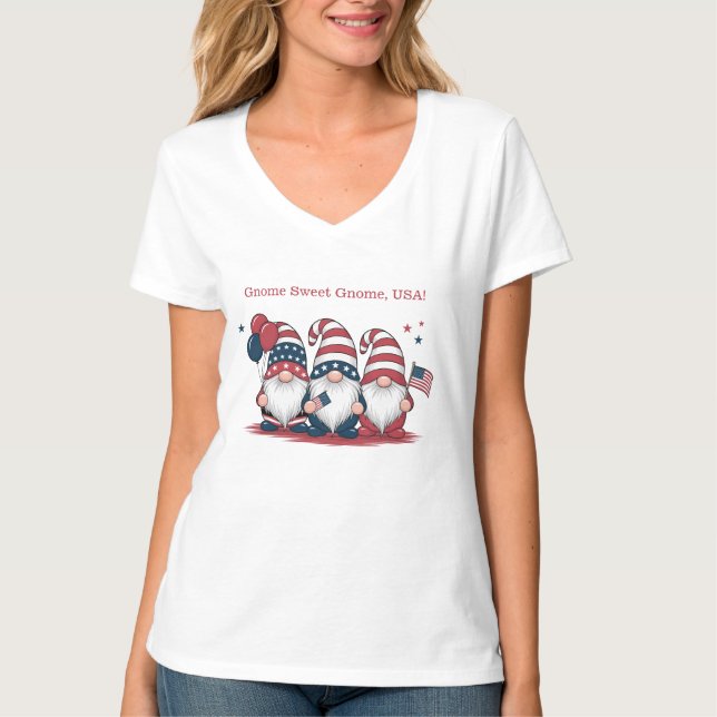 Patriotic Gnomes Fjärde juli T Shirt (Framsida)