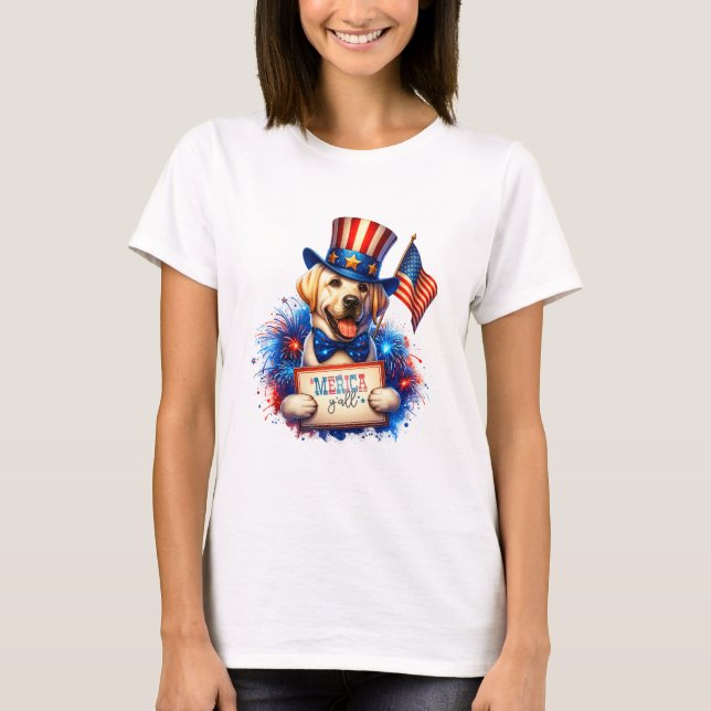 Patriotic Golden Labrador "Merica Y'all T Shirt (Framsida)