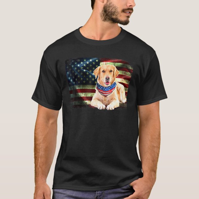 Patriotic Golden Retriever American Flagga Hund Ma T Shirt (Framsida)
