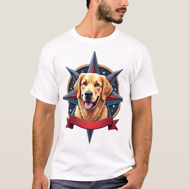 Patriotic Golden Retriever Compass Star Tee 2 (Framsida)