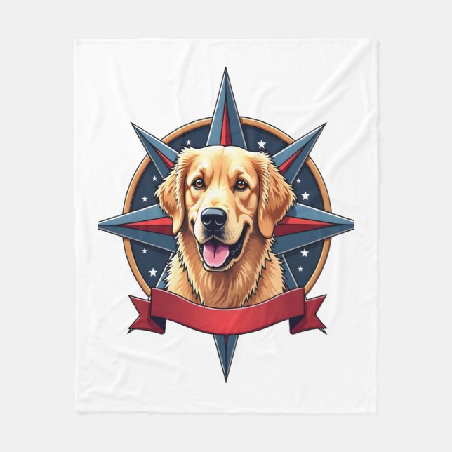 Patriotic Golden Retriever Compass Star Tee 2 Fleecefilt (Framsidan)