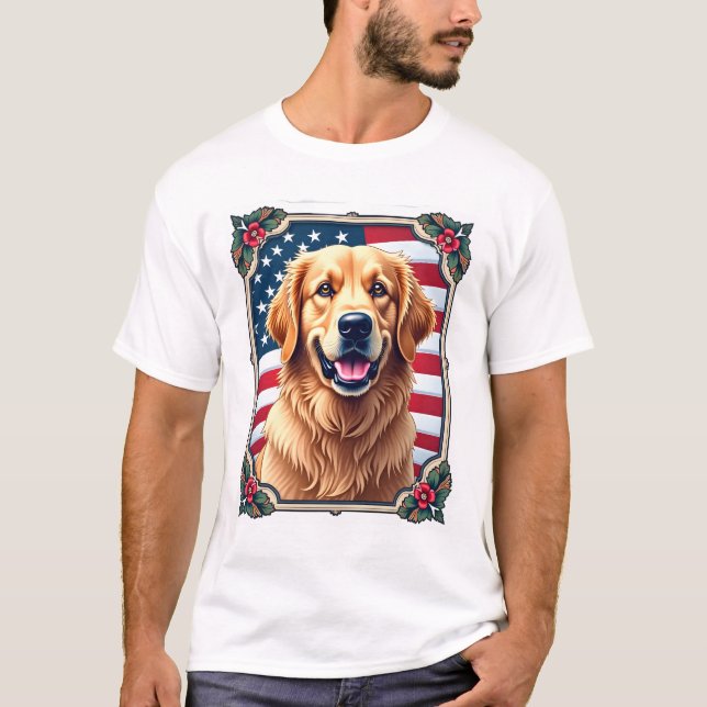 Patriotic Golden Retriever Corner Frame Shirt 3 T (Framsida)