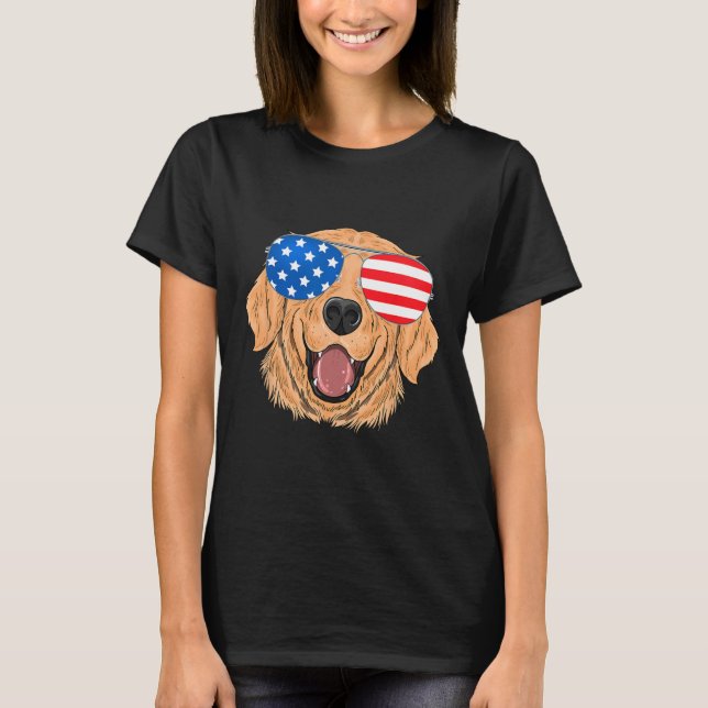 Patriotic Golden Retriever Hund 4:e juli-gåva T Shirt (Framsida)