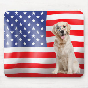 Patriotic Golden Retriever med Flagga Musmatta