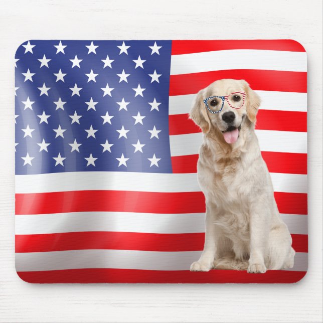Patriotic Golden Retriever med Flagga Musmatta (Framsidan)