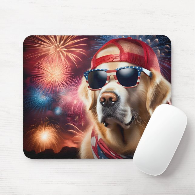 Patriotic Golden Retriever Musmatta (Med mus)